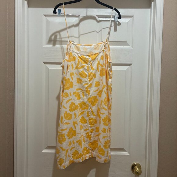 Old Navy Women's Butter Yellow & White Floral Linen Blend XL Dress Tie Shoulder - Picture 6 of 6